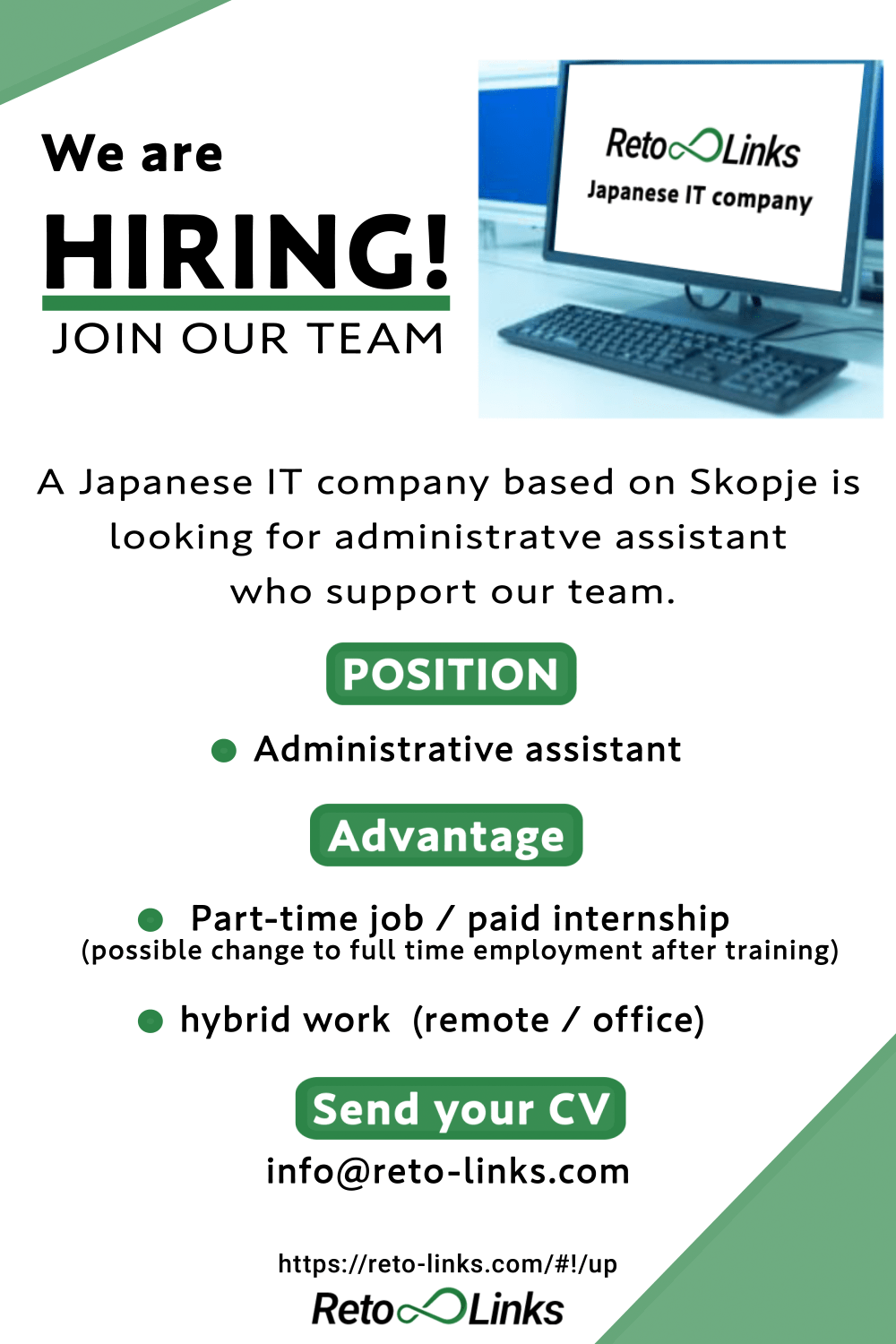 Administrator/HR position at Retolinks